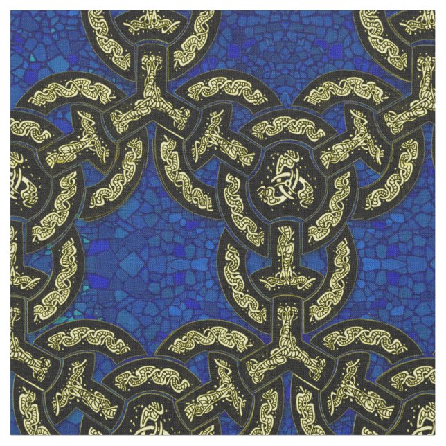 Tissu Chaîne celtique de dragon dans bleu-foncé (Fermer)