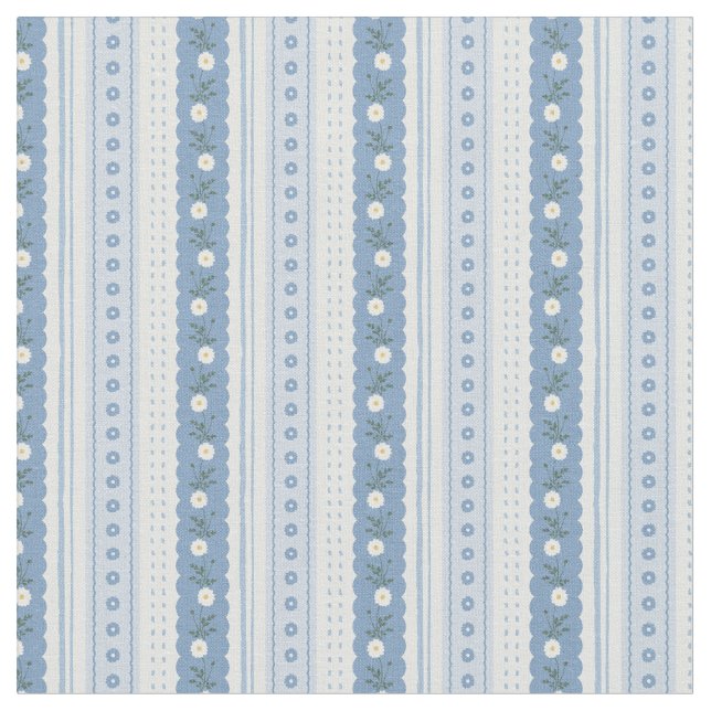 Tissu Chambray Blue Scallop Vine Floral Stripe (Fermer)