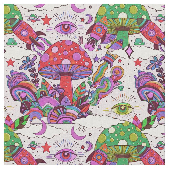 Tissu Champignons de Whimsical et Rocket Ships (Fermer)