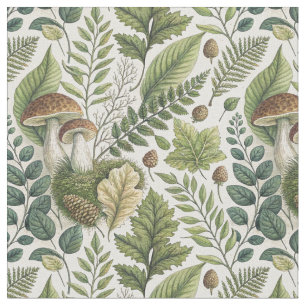 Tissu Champignons des bois Pinecones Ferns Motif d'autom