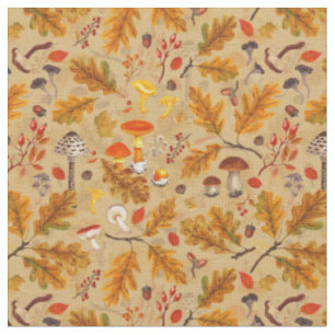 Tissu Champignons forestiers et flore d'automne sur l'oc