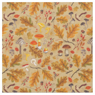 Tissu Champignons forestiers et flore d'automne sur l'oc