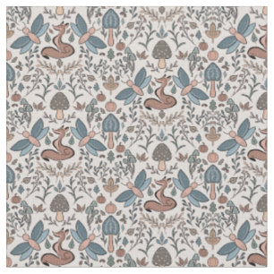 Tissu Champignons Fox & Dragonfly Cute Motif d'automne