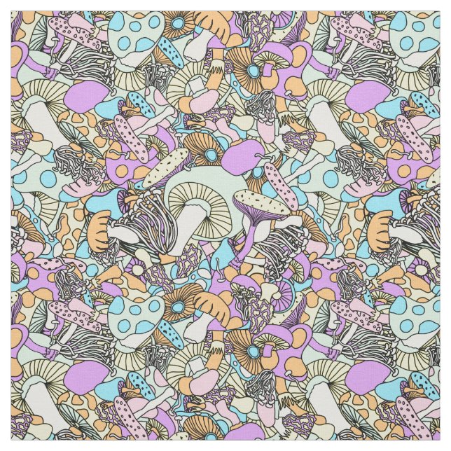 Tissu Champignons psychédéliques de les années 50 (Échantillon)