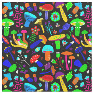 Tissu champignons psychédéliques rétro floral vibrant