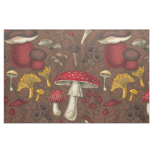 Tissu Champignons sauvages sur brun