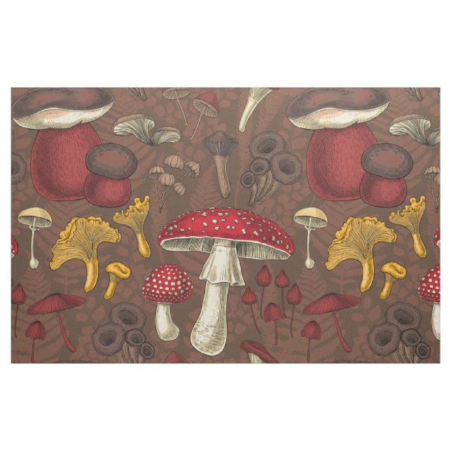 Tissu Champignons sauvages sur brun (Fat Quarter)