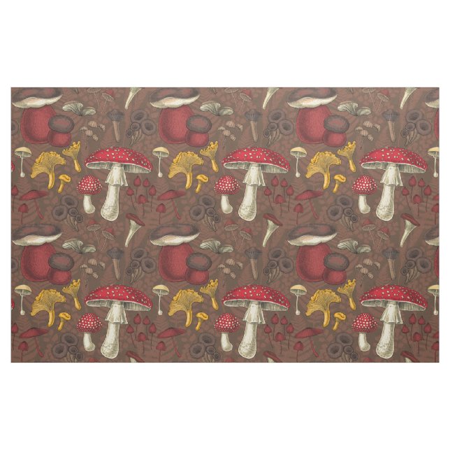 Tissu Champignons sauvages sur brun (Fat Quarter)