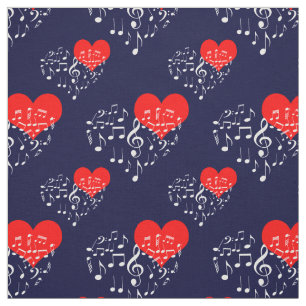 Tissu Chanter Motif de coeur. Notes blanches, contexte d