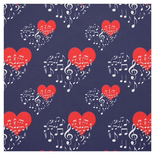 Tissu Chanter Motif de coeur. Notes blanches, contexte d (Échantillon)