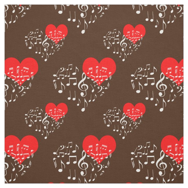 Tissu Chanter Motif de coeur. Notes blanches, fond Brown (Échantillon)