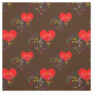Tissu Chanter Motif de coeur. Notes de couleur, fond Bro
