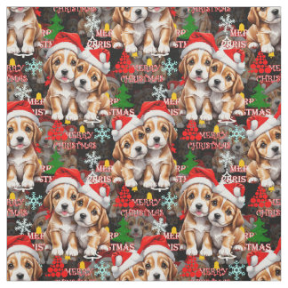 Tissu Chapeau de Noël de Père Noël Design Chien Chiot -