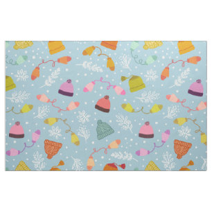 Tissu Chapeaux et mitaines tricotés motif bleu d'hiver