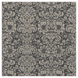 Tissu Charbon Gris Floral Damas