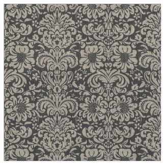 Tissu Charbon Gris Floral Damas