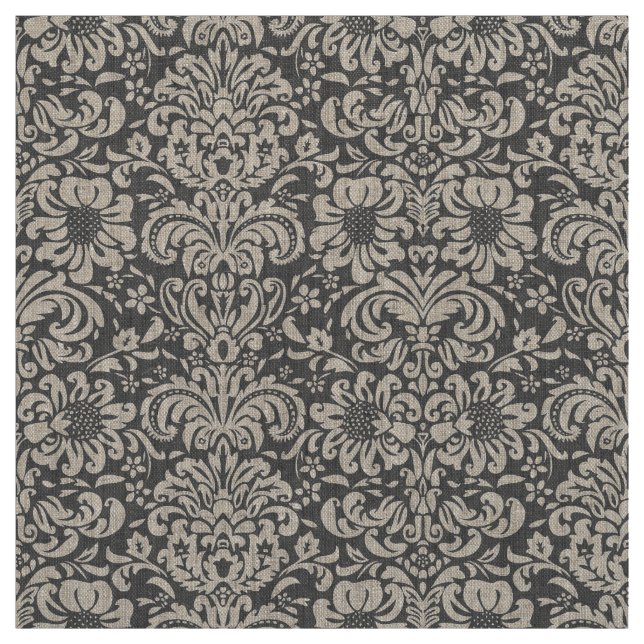 Tissu Charbon Gris Floral Damas (Échantillon)