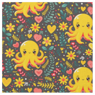 Tissu Charbon Kawaii Octopus Floral Sea Garden