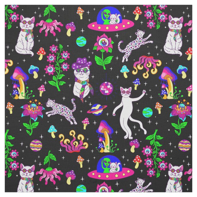 Tissu chat alien disco espace extra-atmosphérique léopar (Échantillon)