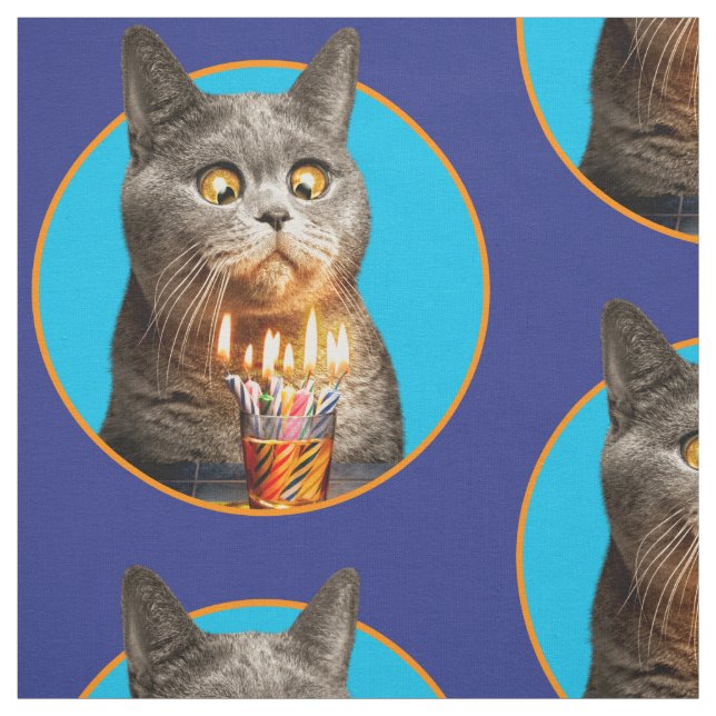 Tissu Chat avec verre d'anniversaire (Échantillon)
