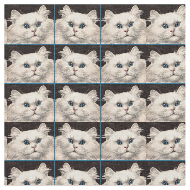 Tissu chat blanc aux yeux bleus (Fermer)