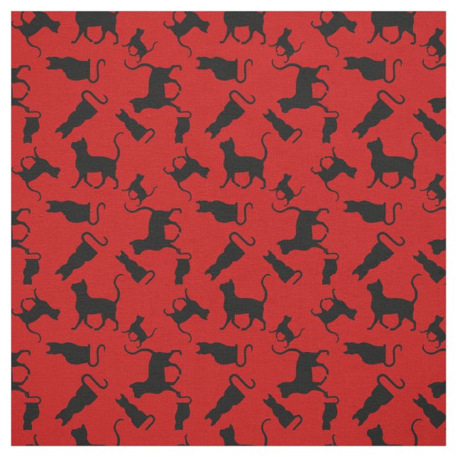 Tissu Chat/chats Chaton/chaton, silhouette, rouge vif (Échantillon)