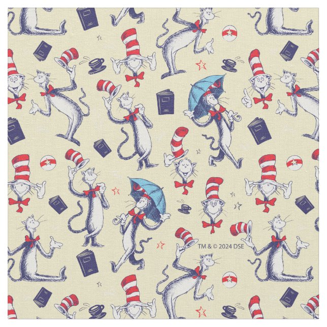 Tissu Chat dans le Chapeau | Motif Jaune (Fermer)