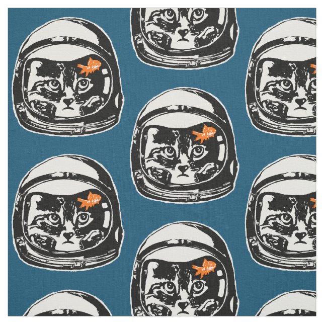 Tissu Chat de l'espace et le poisson rouge (Échantillon)