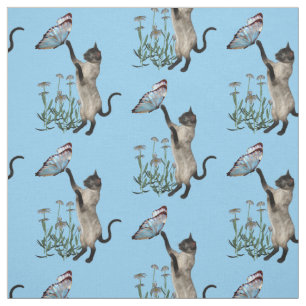 Tissu Chat de Siamese avec Bleu Papillon Animal