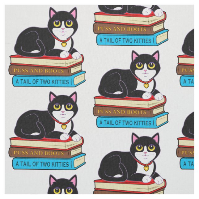 Tissu Chat de smoking sur des livres (Échantillon)