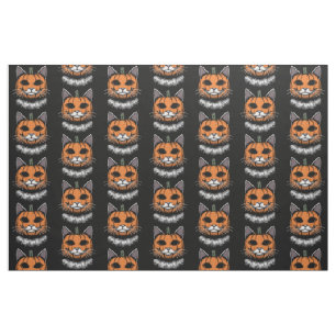 Tissu Chat d'Halloween, visage Citrouille