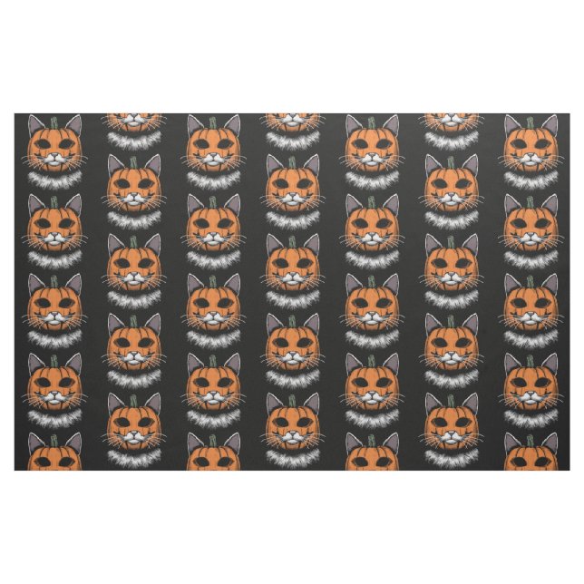 Tissu Chat d'Halloween, visage Citrouille (Fat Quarter)