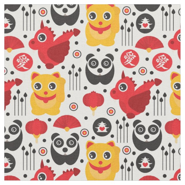 Tissu Chat, dragon, et panda chanceux de la Chine (Fermer)