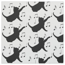 Tissu Chat et notes musicales en silhouette