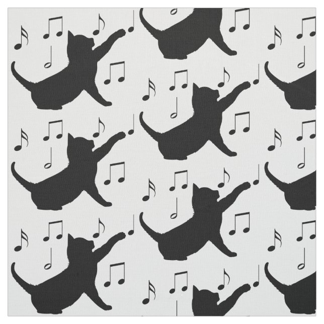Tissu Chat et notes musicales en silhouette (Échantillon)