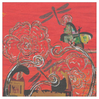 Tissu Chat et papillon d'amour