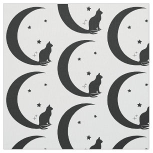 Tissu Chat, étoiles, et lune