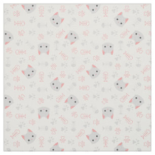 Tissu Chat mignonne et os de poisson
