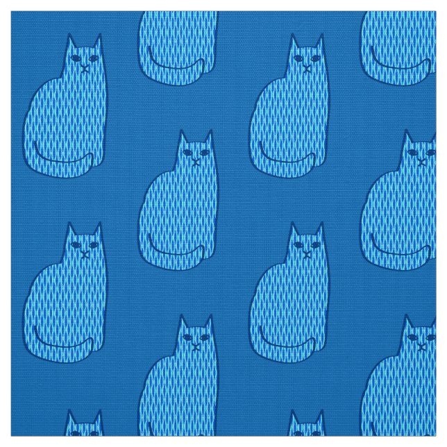 Tissu Chat moderne du milieu du siècle, Cobalt et Bleu c (Échantillon)