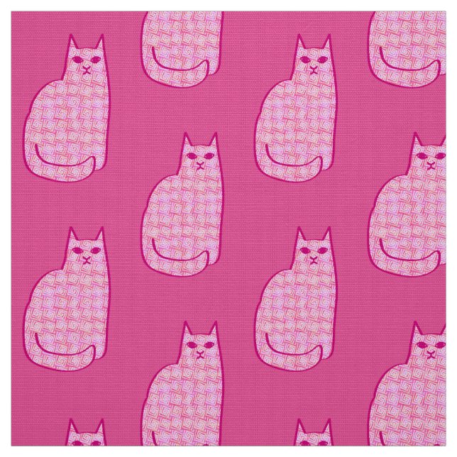 Tissu Chat moderne du milieu du siècle, Fuchsia et rose  (Échantillon)