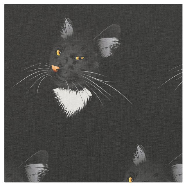 Tissu Chat noir aux yeux jaunes dans l'obscurité (Fermer)
