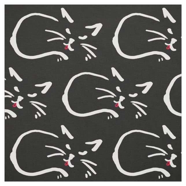 Tissu Chat noir, langue rouge (Échantillon)