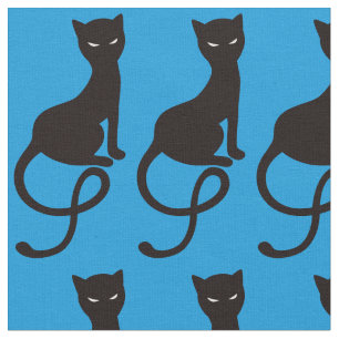 Tissu Chat noir mauvais aimable bleu