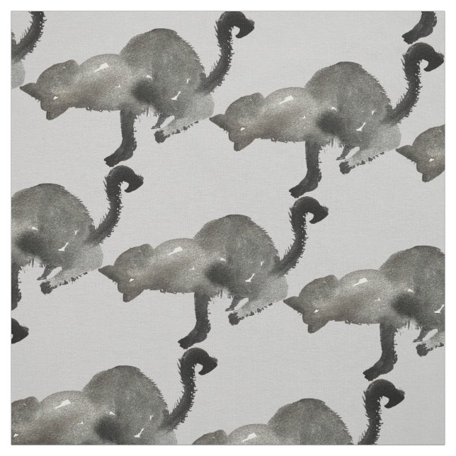 Tissu Chat noir watercolor (Échantillon)