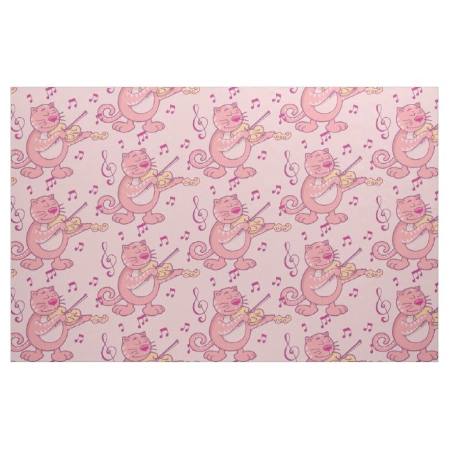 Tissu Chat rose avec Violon (Fat Quarter)