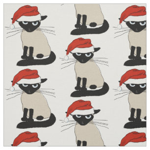Tissu Chat siamois de Père Noël
