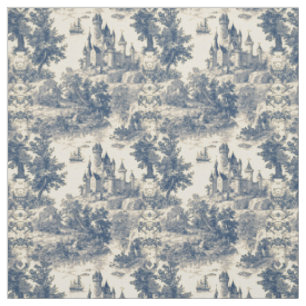 Tissu Château bleu Toile de Jouy sur Vieux
