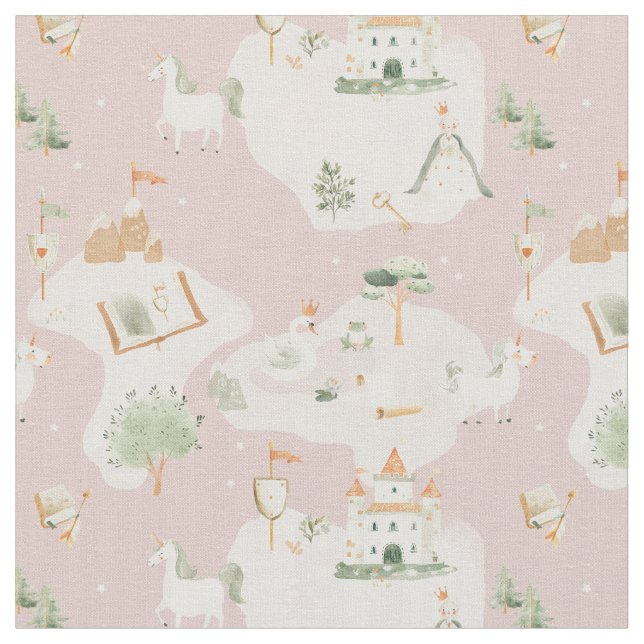 Tissu château fantaisiste licorne princesse (Fermer)