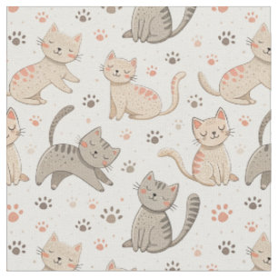 Tissu Chatons joueurs et empreintes de pattes - Motif de