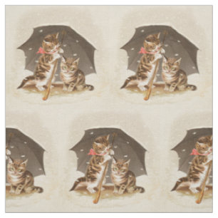 Tissu Chatons vintage sous parapluie art de chat antique
